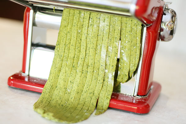 homemade basil fettuccine flavored pasta