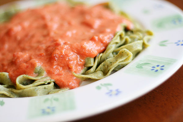 homemade basil fettuccine flavored pasta