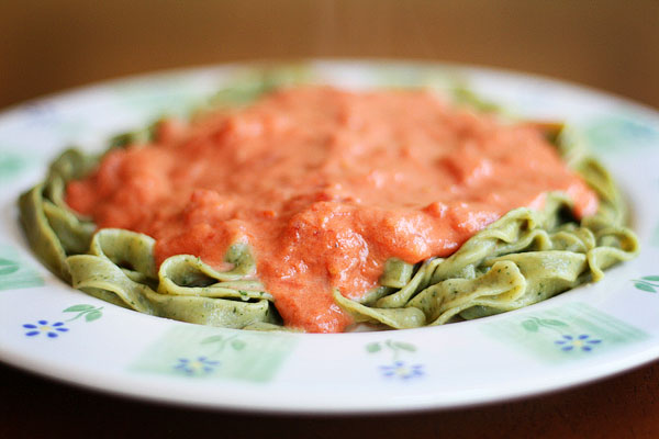 homemade basil fettuccine flavored pasta