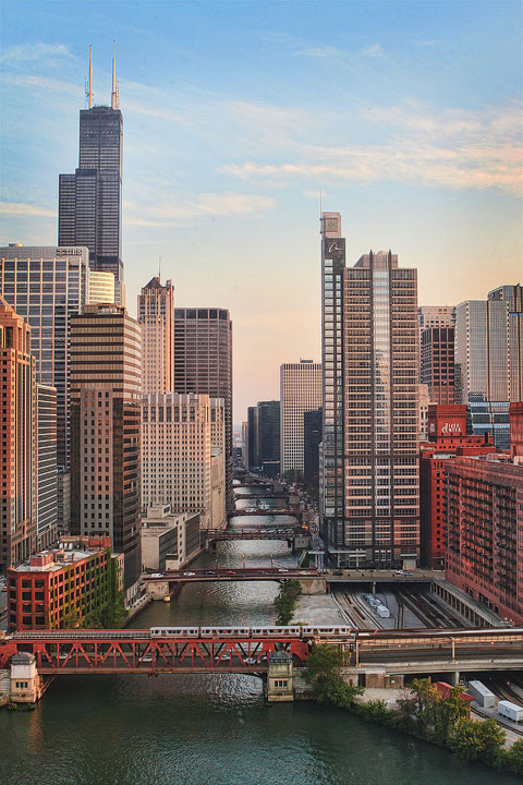 Image of a City at the Start of Sunset