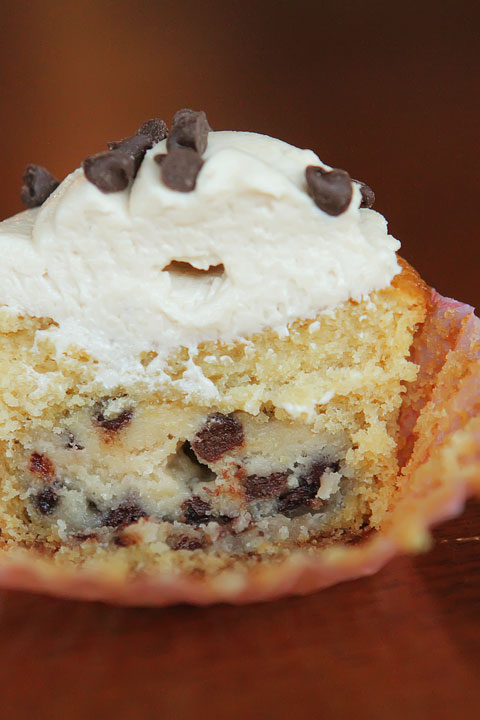 Image of a Chocolate Chip Cookie Dough Cupcake