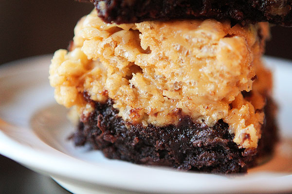 Peanut Butter Rice Krispy Treat Topped Brownies