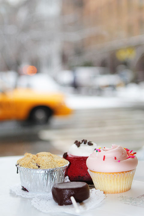Image of Desserts in Front of a Blurry Street