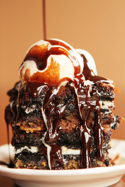 Image of the Ultimate Chocolate Chip Cookie n' Oreo Fudge Brownie Bar