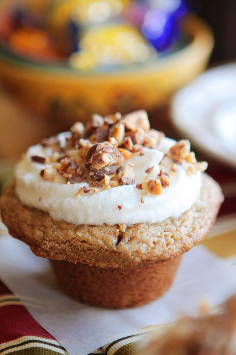 Frosted Candy Bar Stuffed Cookie Cups