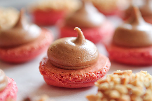 Thanksgiving Themed Holiday Macarons: Caramel Apple Macarons, Chocolate Acorns, and Chocolate Peanut Butter Candy Corn Turkeys