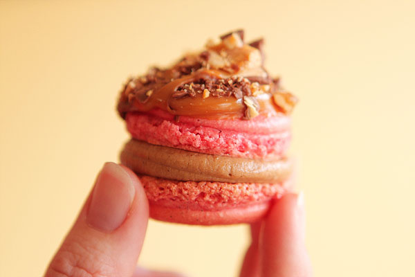 Thanksgiving Themed Holiday Macarons: Caramel Apple Macarons, Chocolate Acorns, and Chocolate Peanut Butter Candy Corn Turkeys