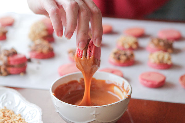 Thanksgiving Themed Holiday Macarons: Caramel Apple Macarons, Chocolate Acorns, and Chocolate Peanut Butter Candy Corn Turkeys