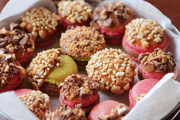 Thanksgiving Themed Holiday Macarons: Caramel Apple Macarons, Chocolate Acorns, and Chocolate Peanut Butter Candy Corn Turkeys