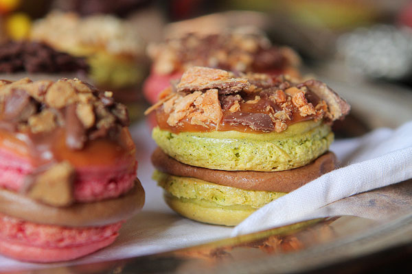 Thanksgiving Themed Holiday Macarons: Caramel Apple Macarons, Chocolate Acorns, and Chocolate Peanut Butter Candy Corn Turkeys