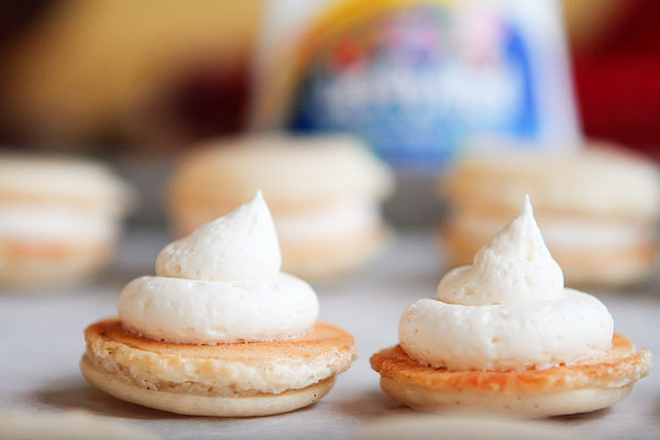 Sparkly Vanilla Bean Macarons with Three Christmas Inspired Frostings