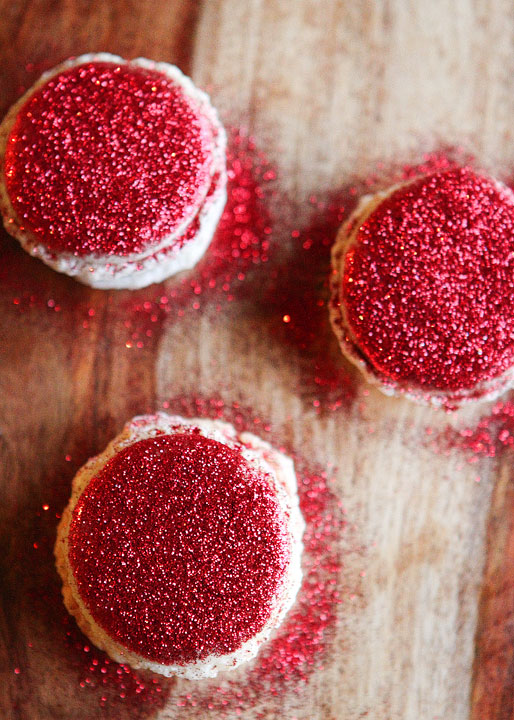 Sparkly Vanilla Bean Macarons with Three Christmas Inspired Frostings