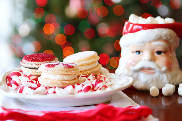 Sparkly Vanilla Bean Macarons with Three Christmas Inspired Frostings