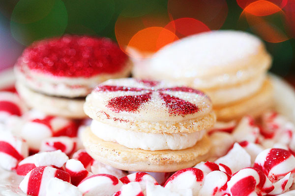 Sparkly Vanilla Bean Macarons with Three Christmas Inspired Frostings