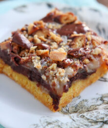 Image of a Girl Scout Cookie Tagalong Cake Bar