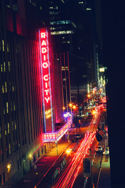 Nighttime Photo of a NYC Street