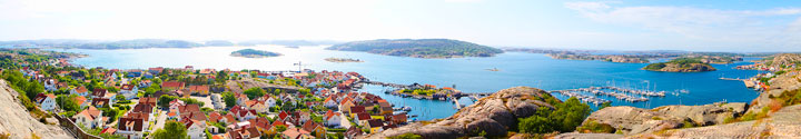 Fjallbacka Panorama, a colorful fishing Village along the west coast of Sweden