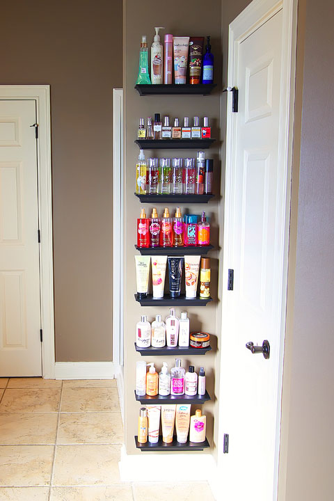 Organize Overflowing Bathroom Beauty Products with Crown Molding Shelves —  Kevin & Amanda