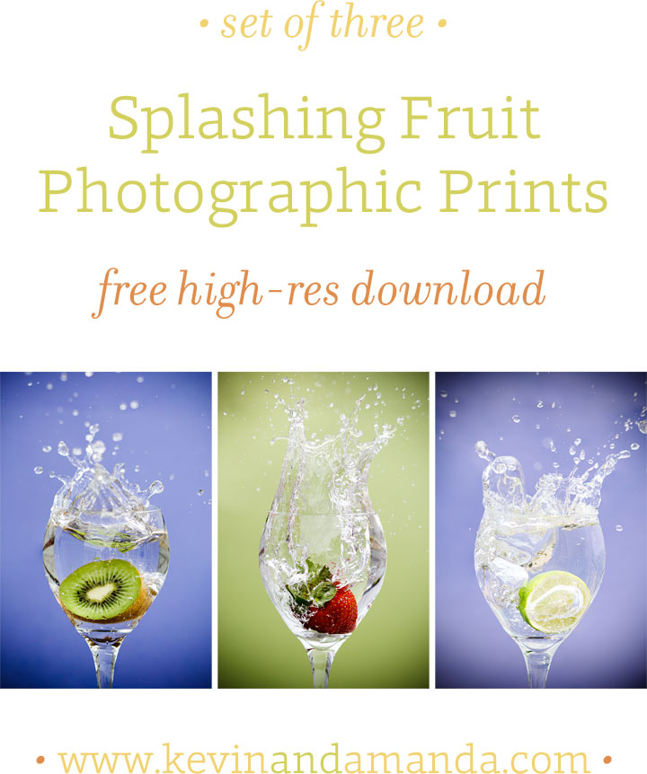 Set of Three Splashing Fruit Photographic Prints for the Kitchen {Free High-Res Download}