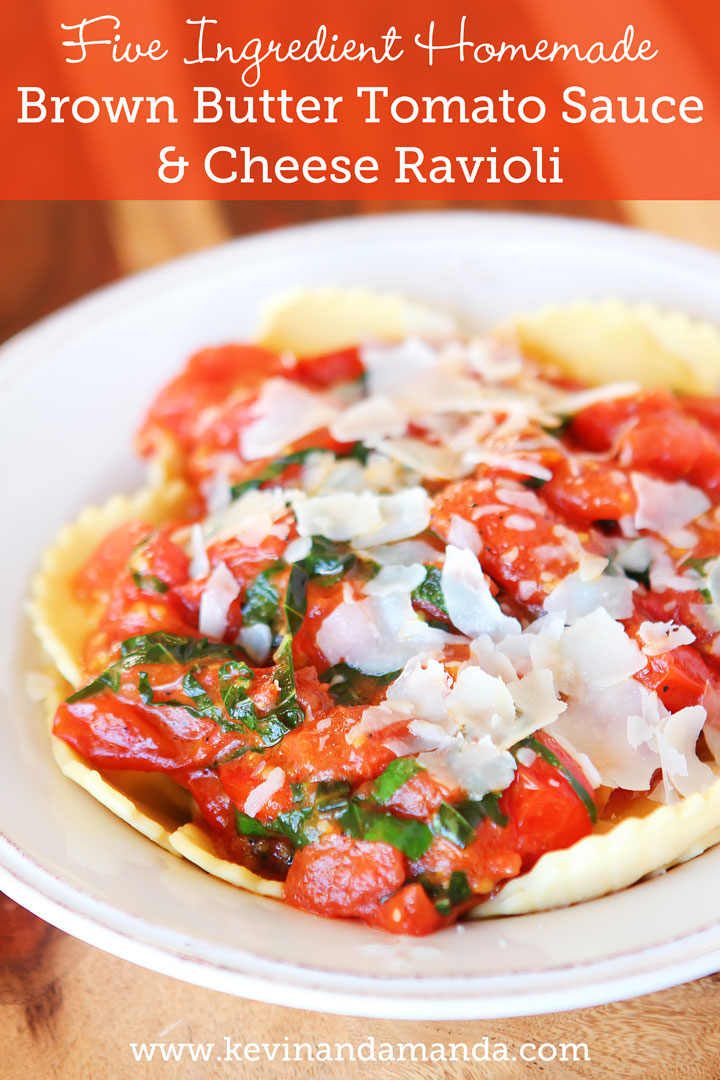 Make your own tomato sauce using only tomatoes, basil, parmesan, butter, salt and pepper. Takes less than 10 mins. Serve over ravioli. LOVE this #recipe!!