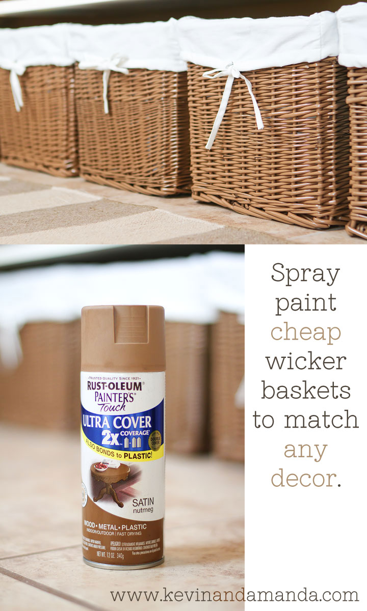 Spray paint cheap wicker baskets to match any decor.