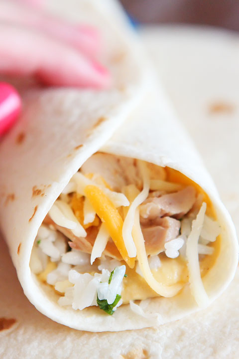 Cheesy Chicken Enchilada Style Burritos