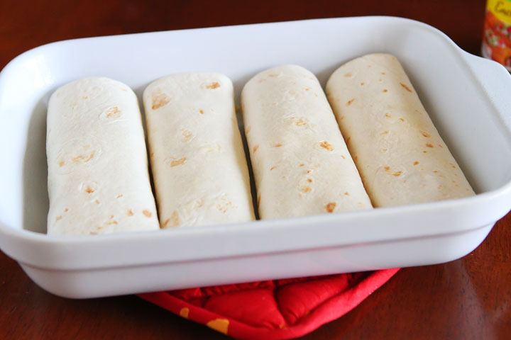 Cheesy Chicken Enchilada Style Burritos