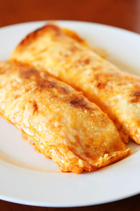 Cheesy Chicken Enchilada Style Burritos