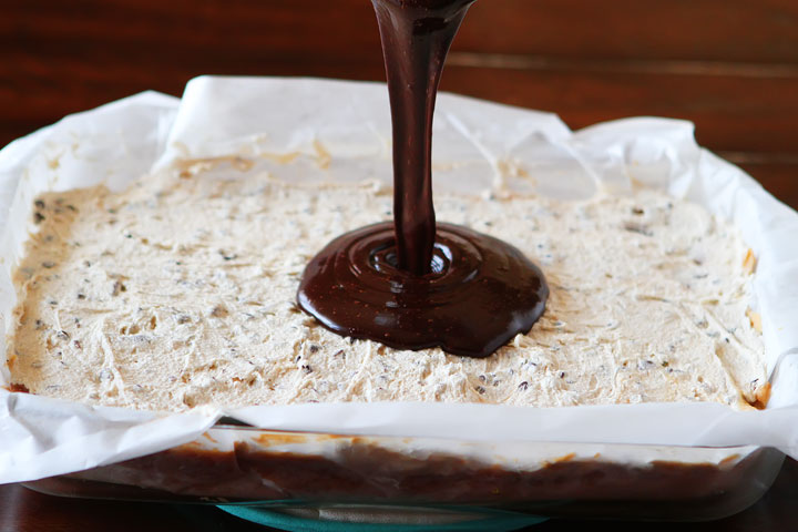 Cookie Dough Billionaire Bars. The most amazing dessert you can bring to a potluck ever. 4 Layers of Shortbread, Salted Caramel Sauce, Cookie Dough, and homemade Chocolate Ganache.