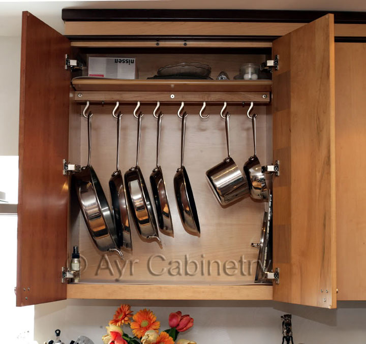 pot rack hidden inside cabinet