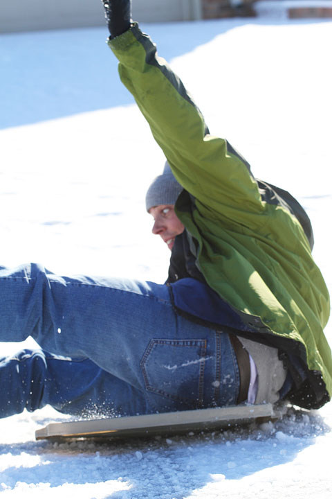 Image of Kevin Falling off His Sled