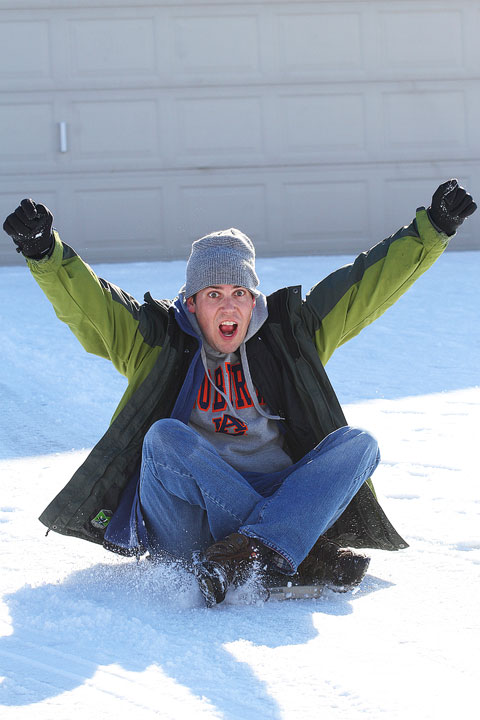 Image of Kevin During a Sledding Run