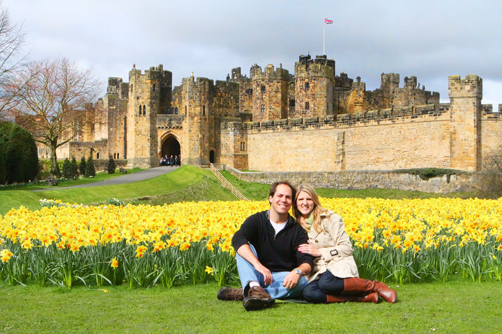 Visit Alnwick Castle, aka Hogwarts, featured in the Harry Potter movies on a castle drive down the coast of Scotland + More Tips for Traveling to Scotland from www.kevinandamanda.com.