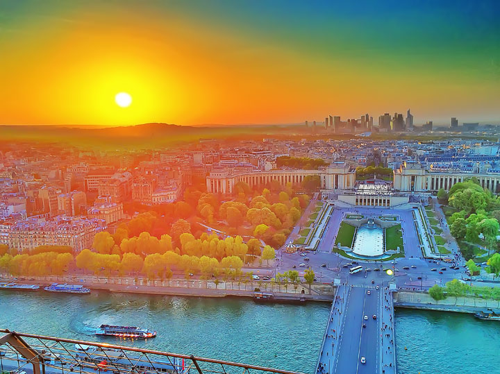 View from the Eiffel Tower at Sunset, Paris, France. www.kevinandamanda.com #travel #paris #france #photography
