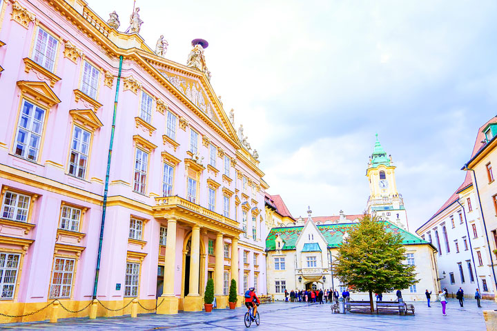 Majestic pink building with gold trim