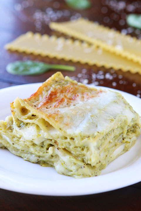 This lasagna is basically like someone took a delicious, creamy spinach artichoke dip and layered it with cheese and pasta. Then baked it til it was warm and bubbly. It's SO good!! Perfect for company!