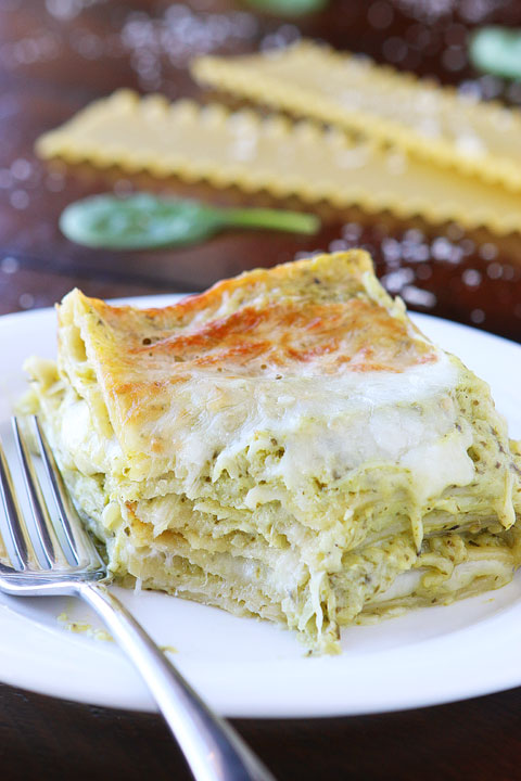 This lasagna is basically like someone took a delicious, creamy spinach artichoke dip and layered it with cheese and pasta. Then baked it til it was warm and bubbly. It's SO good!! Perfect for company!