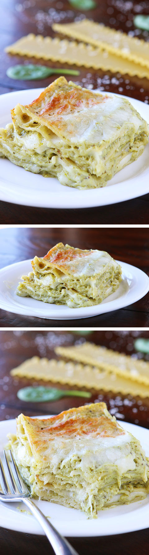 This lasagna is basically like someone took a delicious, creamy spinach artichoke dip and layered it with cheese and pasta. Then baked it til it was warm and bubbly. It's SO good!! Perfect for company!