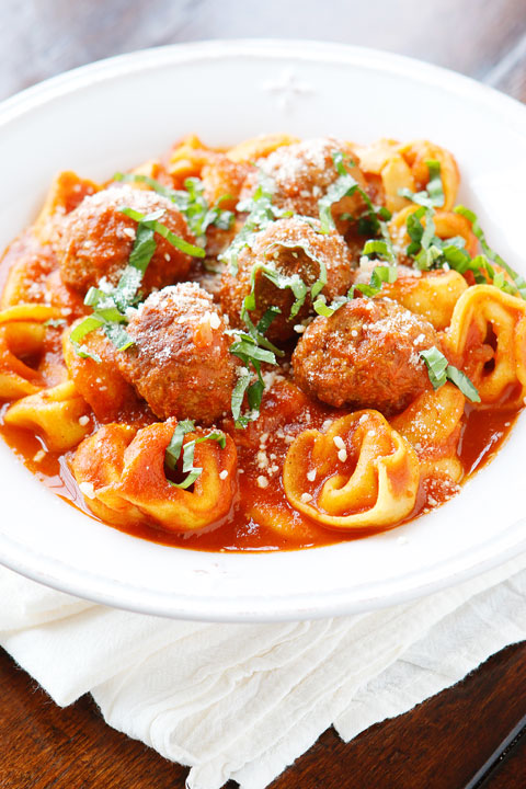 Italian Meatball Tortellini. I keep the ingredients for this on hand at ALL times. This is seriously the best 4-ingredient, quick and easy, family-friendly meal when you need something everyone will eat and FAST! 