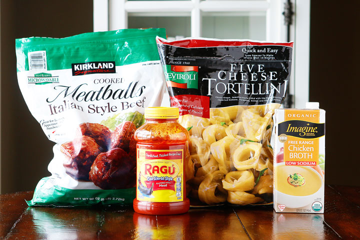 Italian Meatball Tortellini. I keep the ingredients for this on hand at ALL times. This is seriously the best 4-ingredient, quick and easy, family-friendly meal when you need something everyone will eat and FAST! 