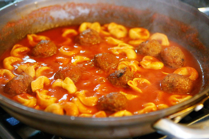 Italian Meatball Tortellini. I keep the ingredients for this on hand at ALL times. This is seriously the best 4-ingredient, quick and easy, family-friendly meal when you need something everyone will eat and FAST! 