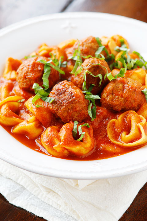 Italian Meatball Tortellini. I keep the ingredients for this on hand at ALL times. This is seriously the best 4-ingredient, quick and easy, family-friendly meal when you need something everyone will eat and FAST! 