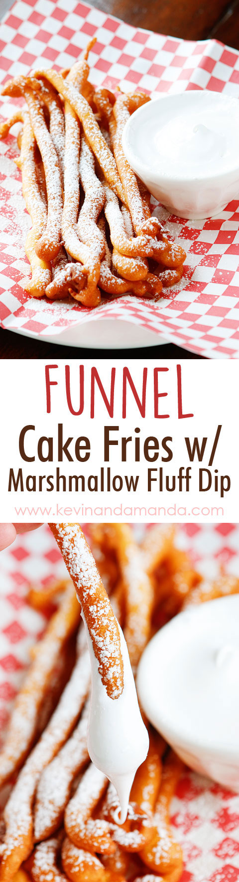 OMG these are Funnel Cake FRIES with Marshmallow Fluff Dip!! So fun!! Super easy method, what a great idea!