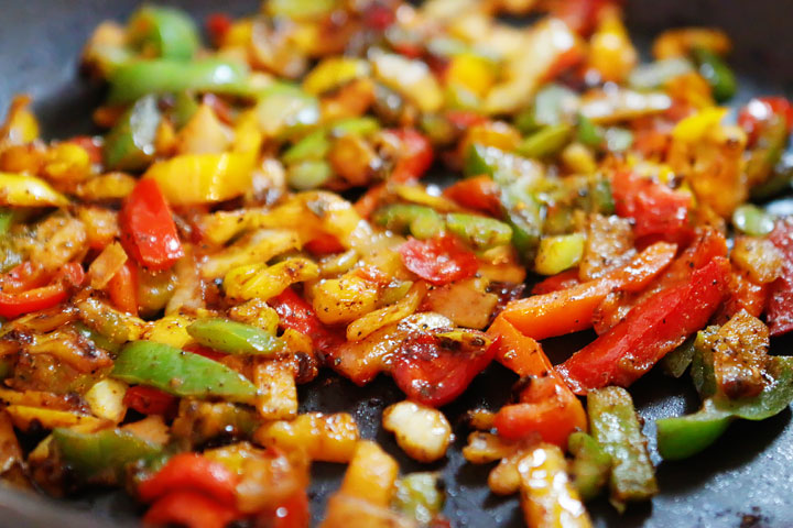 Vegetables in a pan for Chicken Fajita Pasta - The Best Chicken Pasta Recipes!