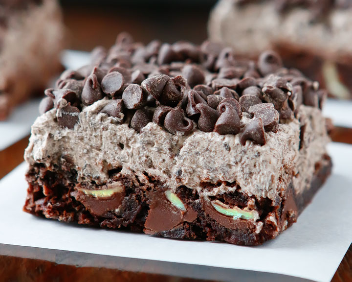 Thin Mint Brownies made with Thin Mint Cookies! These are SO good! Super fudgy brownies with Thin Mint Buttercream Frosting. You can make these even if you don't have Thin Mints on hand. 