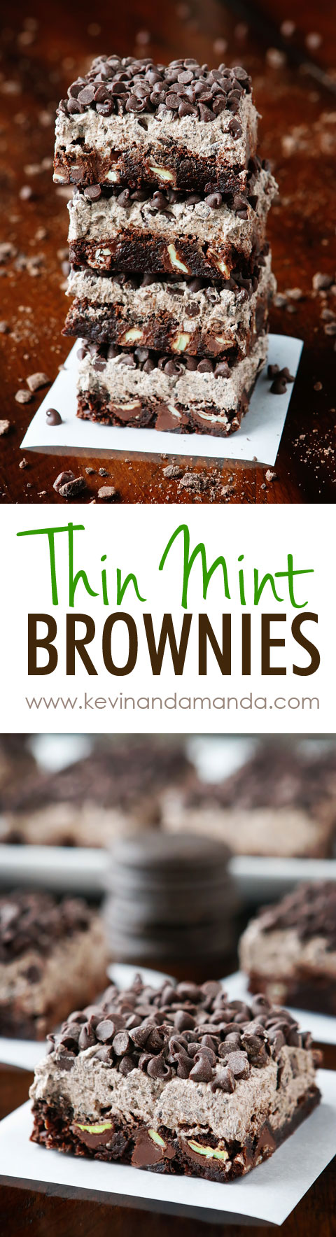 Thin Mint Brownies made with Thin Mint Cookies! These are SO good! Super fudgy brownies with Thin Mint Buttercream Frosting. You can make these even if you don't have Thin Mints on hand. 