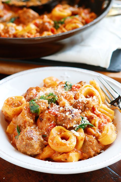 This Italian Sausage Tortellini is a MUST make!! The tomato sauce is so rich and creamy and the Italian sausage is fabulous!! Plus it all cooks in one pot so you only have one dish to wash!! Love it!!