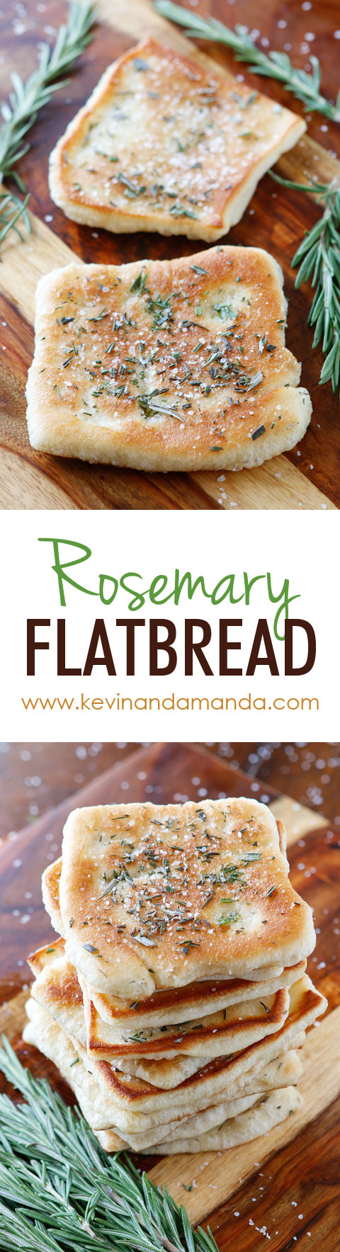 The PERFECT appetizer or side dish to serve with dinner! This bread is SO quick and easy to whip up. It's lightly fried in olive oil and topped with fresh rosemary and sea salt. The perfect combination!! You have to make this!!