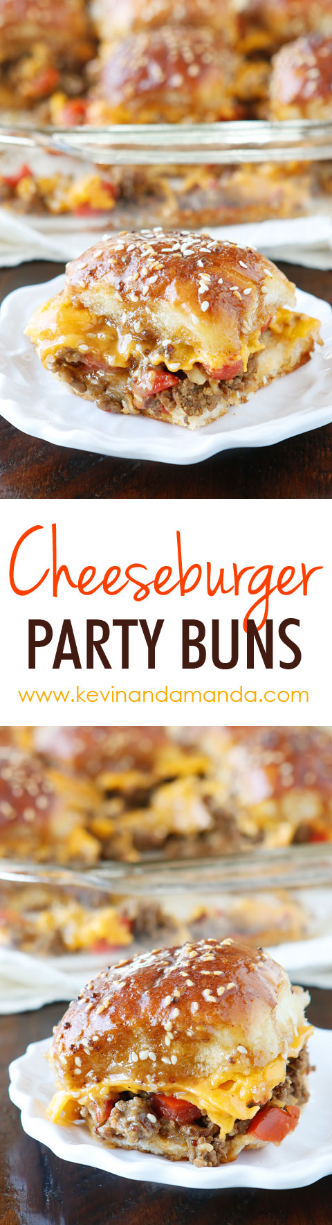 These Cheesy Party Burgers are so fun! Great to serve to a crowd or just to make dinner fun. Perfect for parties because you can make them the night before and cook the next day. If you want to start the party, make these Cheesy Party Burgers!!