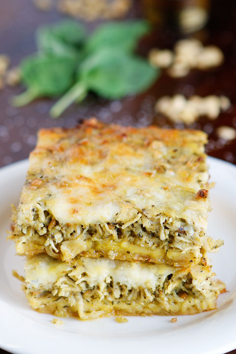 This cheesy Pesto Chicken Breakfast Casserole is the perfect savory brunch! It's so versatile you could easily serve it for lunch or dinner, too!